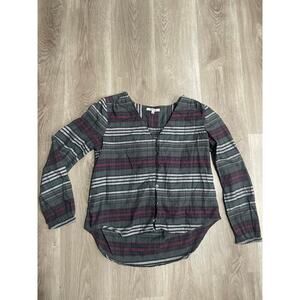 Madewell V-Neck Button-Down Shirt in Pineview Plaid Long Sleeve Top Size Medium